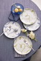 Hermia NNTHN21DUS4885946 Juego de Servir Pasteles de Porcelana Azul 4 Piezas